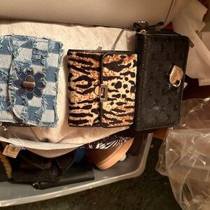 Leopard Print Mini Crossbody Wallet - Black & Brown